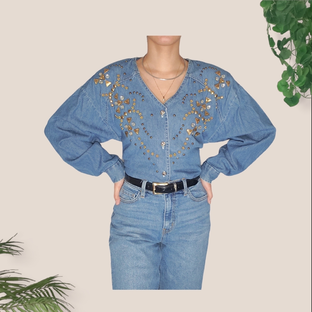 Vintage Boy Blue Embelished Light Wash Shirt